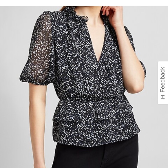 New with tags Express Printed Wrap Front Peplum Top - Picture 3 of 10